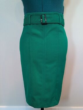 Ann Taylor Petite Kelly Green High-Waist Belted Pencil Skirt